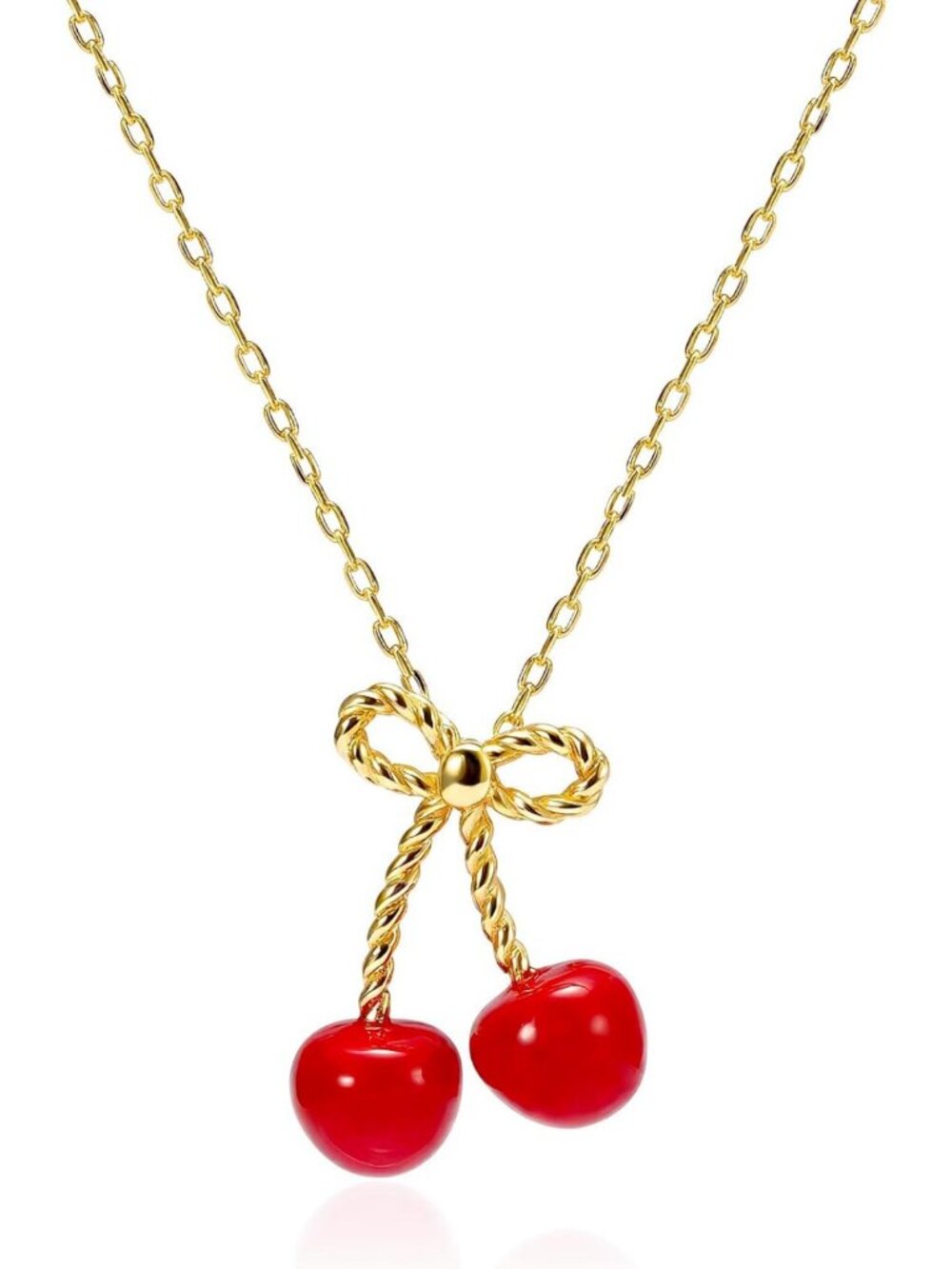 Cute Gold Cherry Pendant Necklace, Adjustable Minimalist Jewelry, Daily Wear